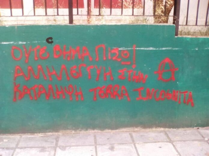 Θεσσαλονίκη: Συνθήματα με σπρέι στην Τριανδρία για την εκκένωση της κατάληψης Terra Incognita (ΦΩΤΟ)