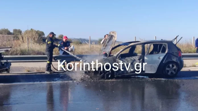 Αυτοκίνητο με τριμελή οικογένεια έπιασε φωτιά εν κινήσει στην Κορίνθου-Τριπόλως – (VIDEO)