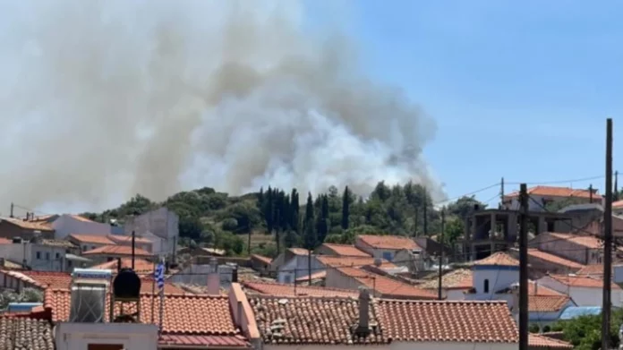 Φωτιά στη Σάμο, επιχειρούν δύο ελικόπτερα – Δείτε φωτογραφίες