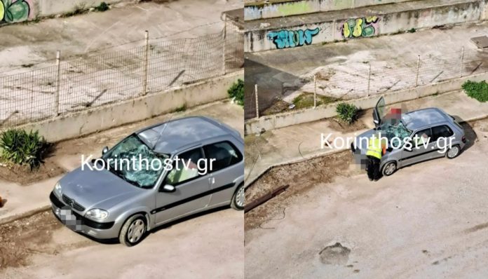 Εργατικό ατύχημα στην Κόρινθο: Κολόνα έπεσε μαζί με τον εναερίτη πάνω σε σταθμευμένο αυτοκίνητο (φώτο)