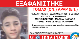 Εξαφανίστηκε 13χρονος πριν δύο εβδομάδες από χώρο φιλοξενίας στον Άγιο Δημήτριο