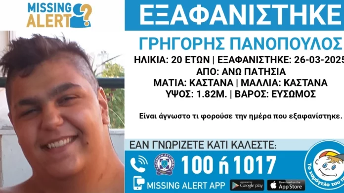 Missing Alert: Εξαφανίστηκε 20χρονος στα Άνω Πατήσια