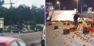 O οδηγός της νταλίκας με τα λάχανα που ανετράπη στην Αθηνών-Κορίνθου, είχε ντεραπάρει και στον Κηφισό με… πορτοκάλια!