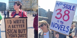 Διαδήλωση συγγραφέων στα κεντρικά της Meta με σύνθημα «κλέφτες βιβλίων» – (ΦΩΤΟ)