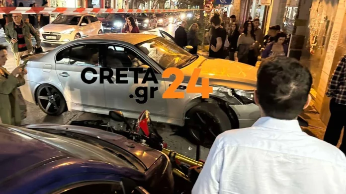 Αυτοκίνητο ξέφυγε από την πορεία του και παρέσυρε σταθμευμένα οχήματα στο Ηράκλειο