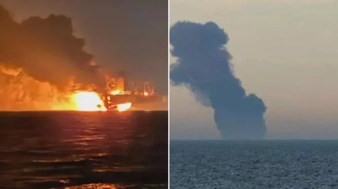 Ουκρανία: Στις φλόγες εμπορικό πλοίο μετά από ρωσική επίθεση στην περιοχή της Οδησσού – (VIDEO)