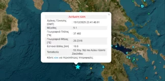 Σεισμός 5,1 βαθμών της κλίμακας Ρίχτερ στα ανοιχτά της Ζακύνθου