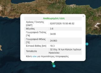 Σεισμός τώρα στην Κρήτη, νότια του Ηρακλείου