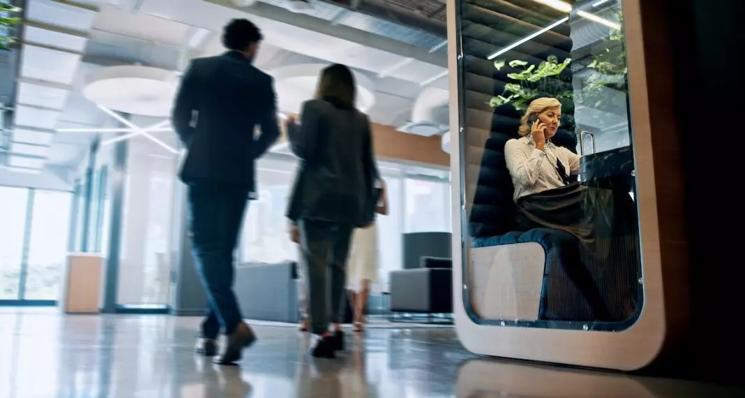 Lobby,,Talking,And,Business,People,With,Cubicle,In,Office,For