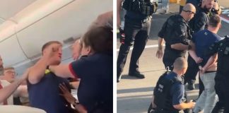 Η στιγμή που εξαγριωμένος επιβάτης συγκρατείται από γενναία αεροσυνοδό πριν επιτεθεί σε συνεπιβάτες