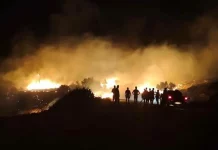 Φωτιά στη Σητεία στην περιοχή Αχλάδια, κοντά σε πάρκο με ανεμογεννήτριες, πνέουν ισχυροί άνεμοι στην περιοχή