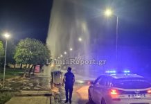 Λαμία: Βαν έπεσε πάνω σε πυροσβεστικό κρουνό και δημιούργησε “σιντριβάνι” 8 μέτρων