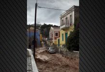 Σε ποτάμια μετατράπηκαν δρόμοι στη Σύμη λόγω της κακοκαιρίας – (VIDEO)